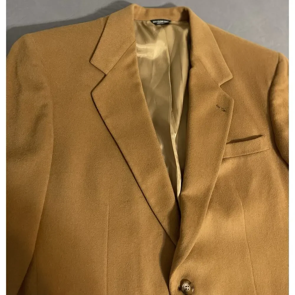 Vtg Bill Blass 100% Cashmere Blazer Sport Coat Jacket 42R Camel Tan Gold Mens